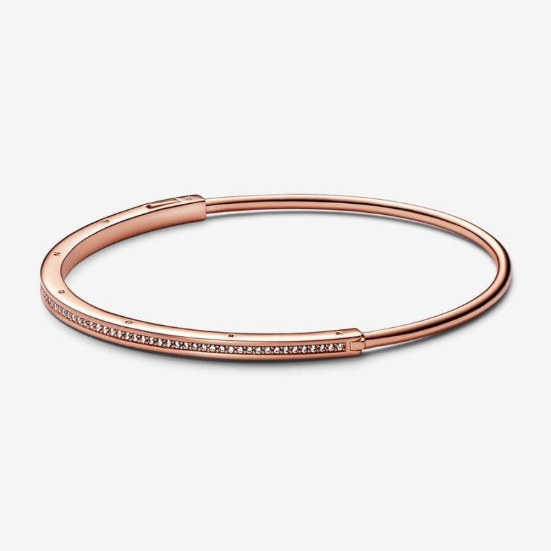 Pandora Signature I-D Pavé Bangle Armreifen Rosa Gold | TWFQHJY-60