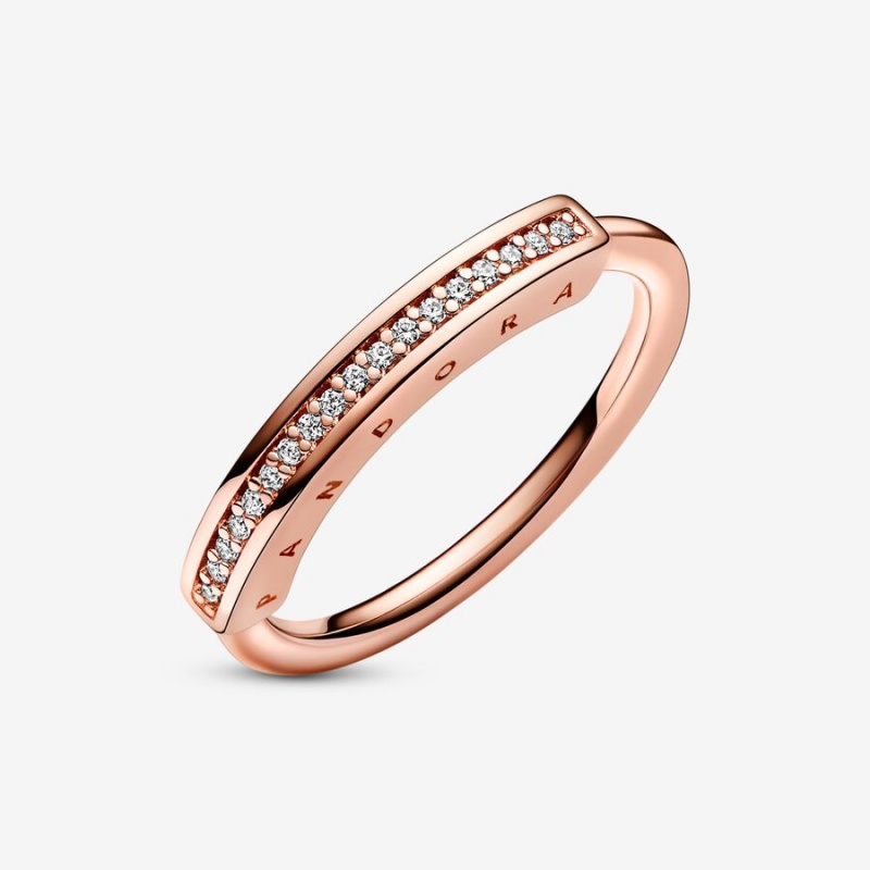 Pandora Signature I-D Pavé Stapelbar Rosa Gold | WCJ-694870