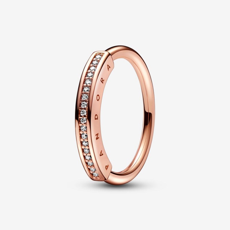 Pandora Signature I-D Pavé Stapelbar Rosa Gold | WCJ-694870