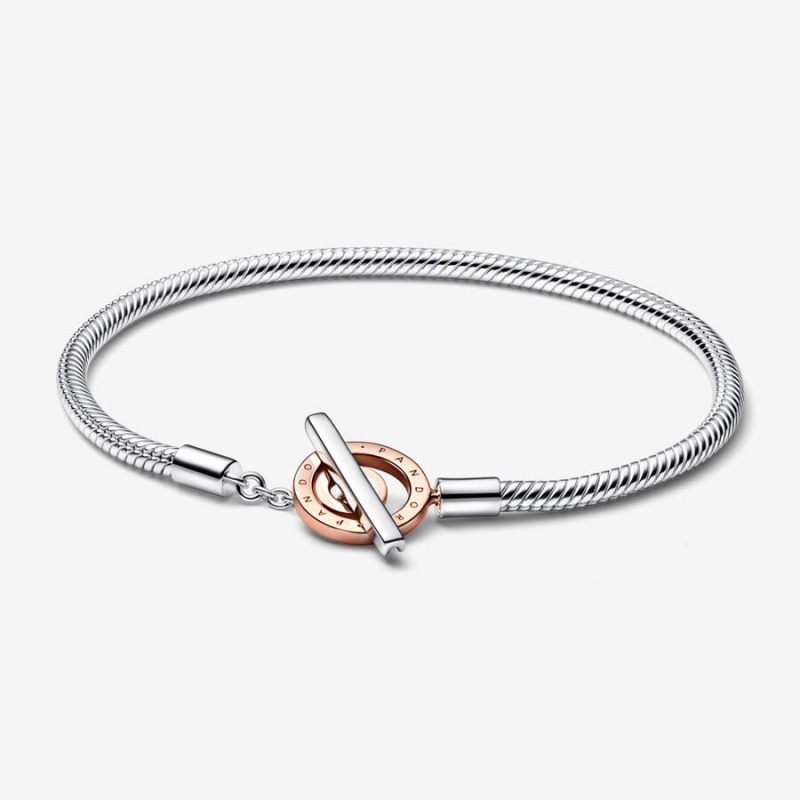 Pandora Signature Two-tone Logo T-Bar Snake Charm Two-tone | YCAPKVR-81