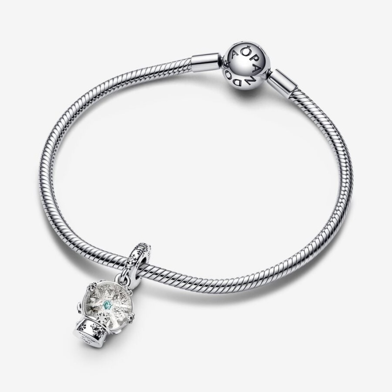 Pandora Snowflake Snow Globe Dangle Charm mit Anhänger Silber | OBGTCHL-14