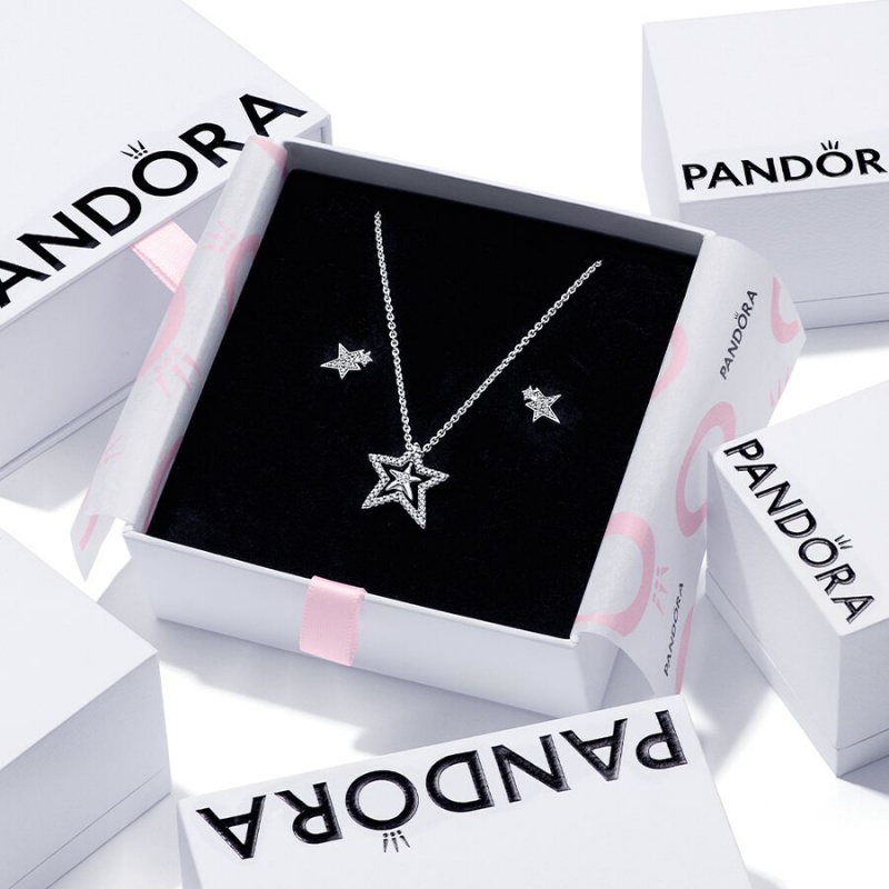 Pandora Sparkling Asymetric Star Jewelry Gift Set Kette mit Anhänger Silber | JODEUIC-60