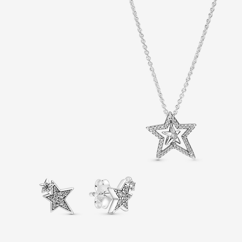 Pandora Sparkling Asymetric Star Jewelry Gift Set Kette mit Anhänger Silber | JODEUIC-60