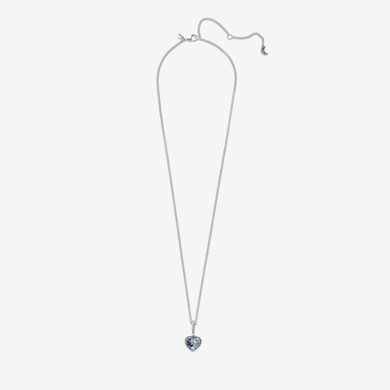 Pandora Sparkling Blue Moon & Stars Heart Kette mit Anhänger Silber | WDTBJSA-25