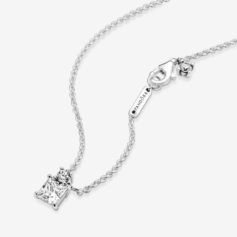 Pandora Sparkling Collier Round & Square Kette mit Anhänger Silber | JFEZNQA-41