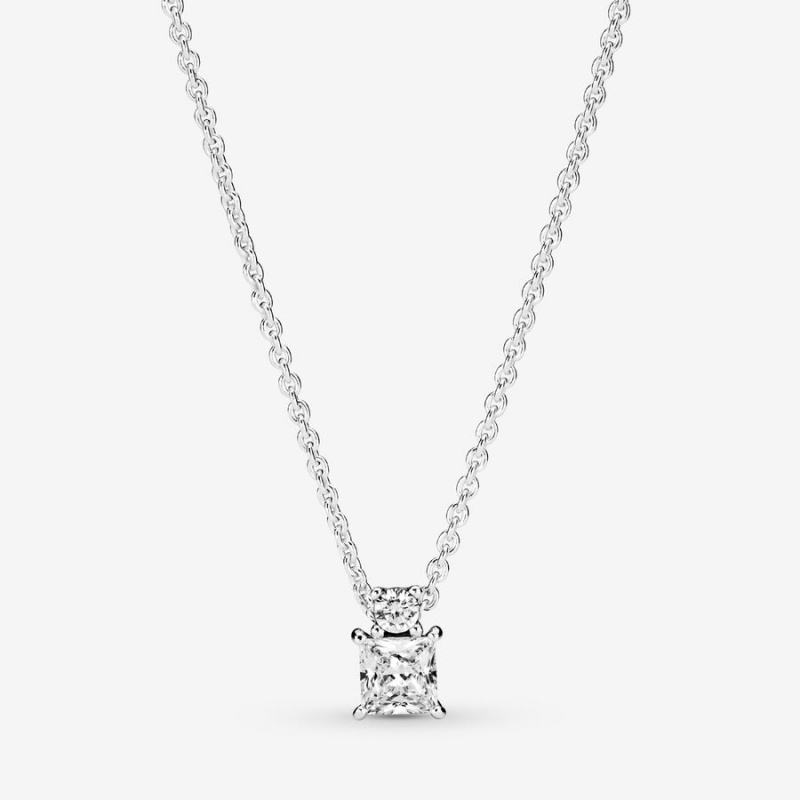 Pandora Sparkling Collier Round & Square Kette mit Anhänger Silber | JFEZNQA-41