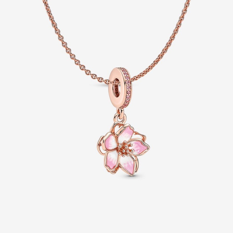 Pandora Sparkling Collier Round & Square Pendant Necklace Kette mit Anhänger Rosa Gold | ZBSVXML-37