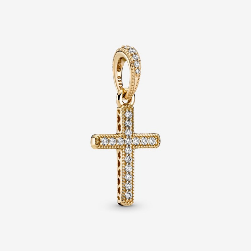 Pandora Sparkling Cross Anhänger Gold | TGMHYIV-74