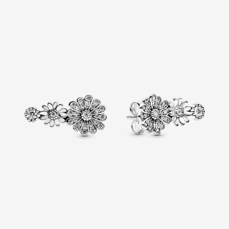 Pandora Sparkling Daisy Flower Trios Ohrstecker Silber | OFDCBRM-62