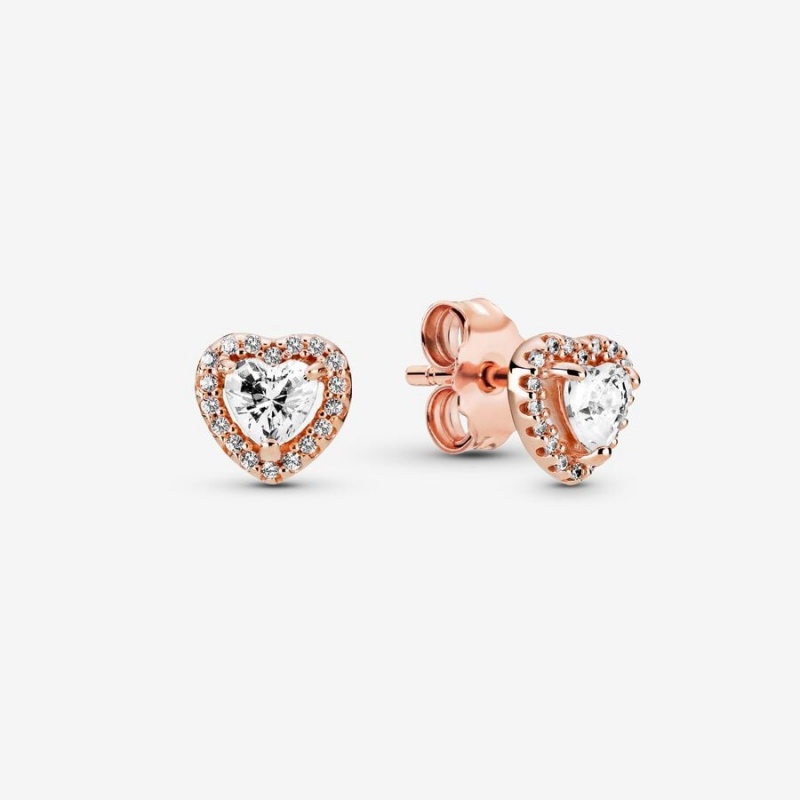 Pandora Sparkling Elevated Hearts Ohrstecker Rosa Gold | EHYVXZW-34