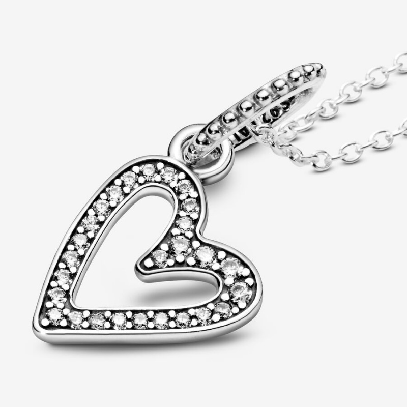 Pandora Sparkling Freehand Heart Kette mit Anhänger Silber | AHTPFLD-15