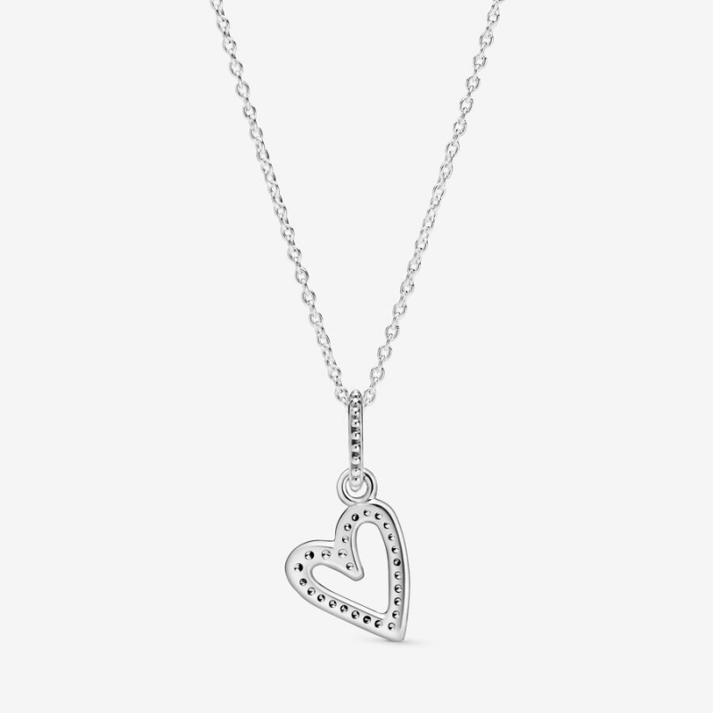 Pandora Sparkling Freehand Heart Kette mit Anhänger Silber | AHTPFLD-15