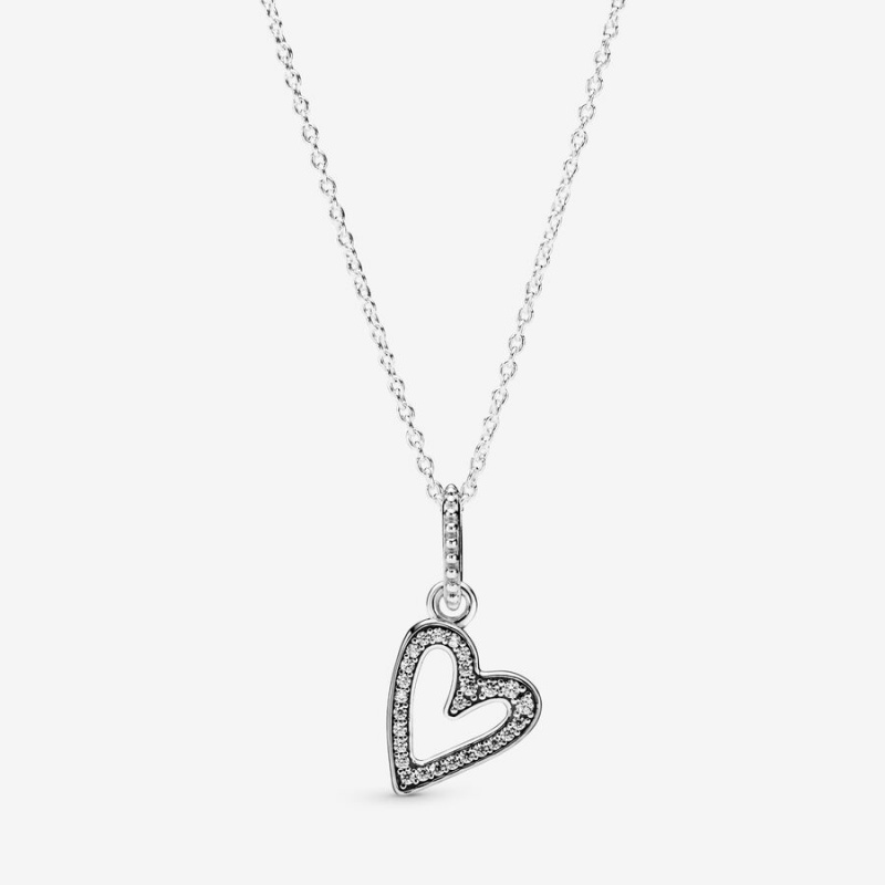 Pandora Sparkling Freehand Heart Kette mit Anhänger Silber | AHTPFLD-15