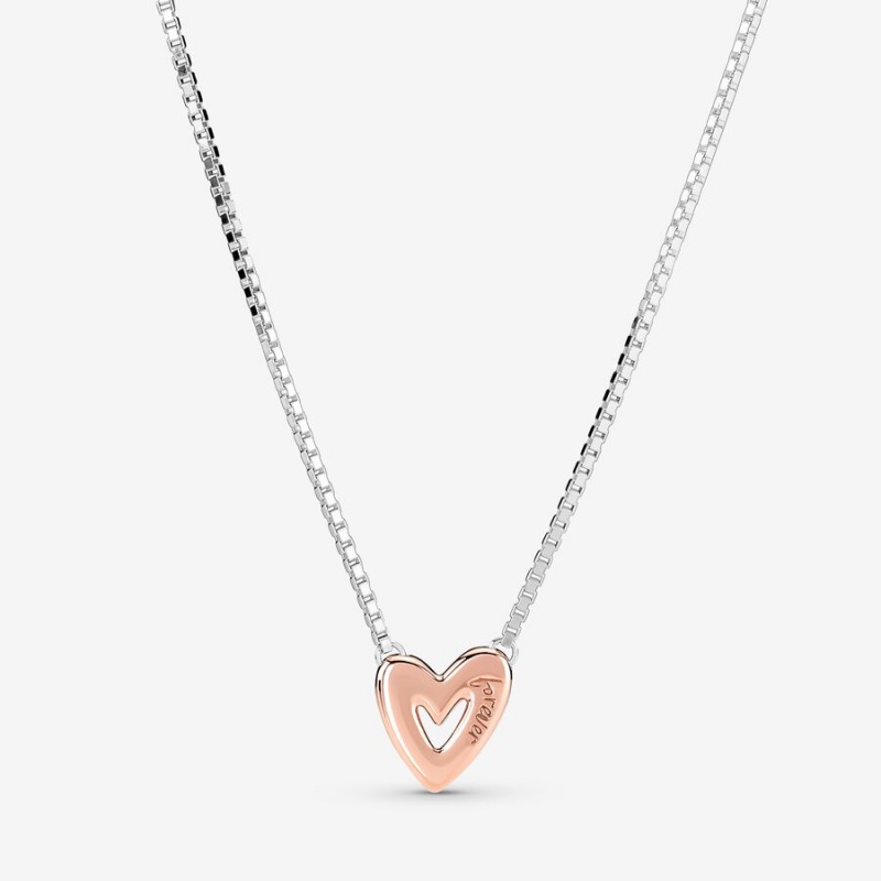 Pandora Sparkling Freehand Heart Kette mit Anhänger Two-tone | JDZBTUS-56