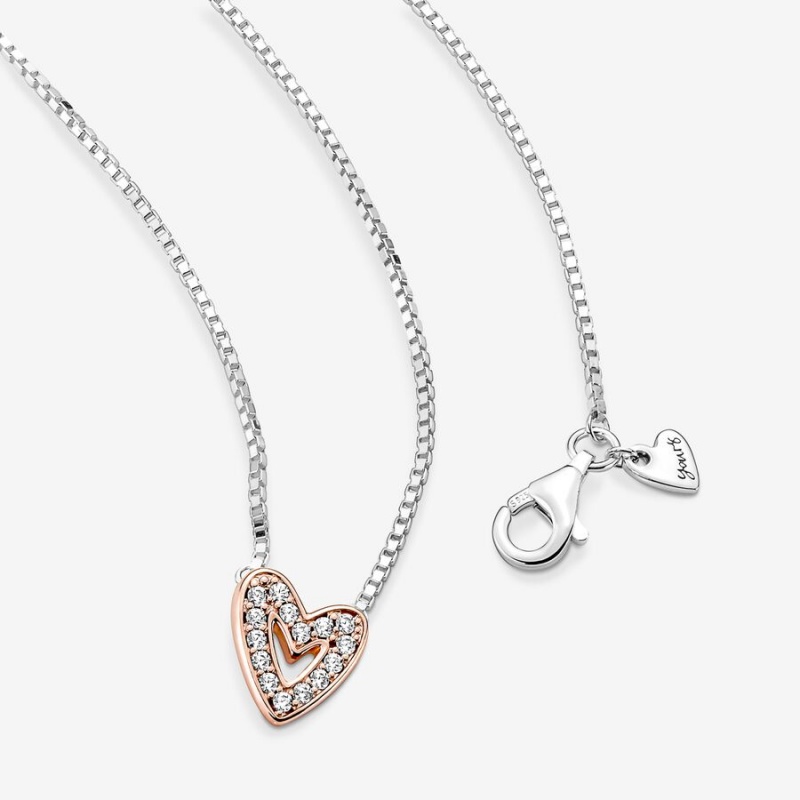 Pandora Sparkling Freehand Heart Kette mit Anhänger Two-tone | JDZBTUS-56