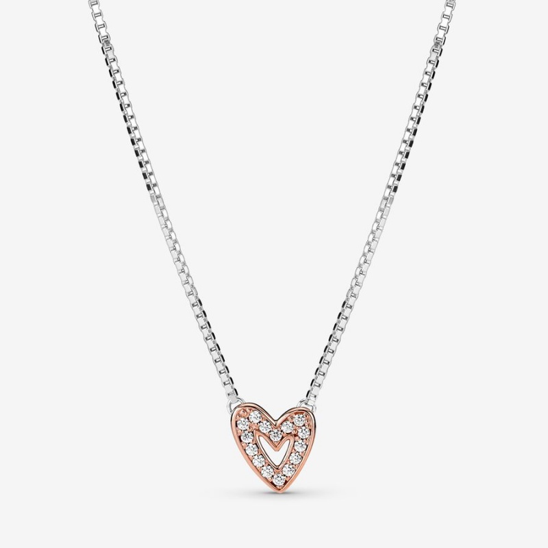 Pandora Sparkling Freehand Heart Kette mit Anhänger Two-tone | JDZBTUS-56