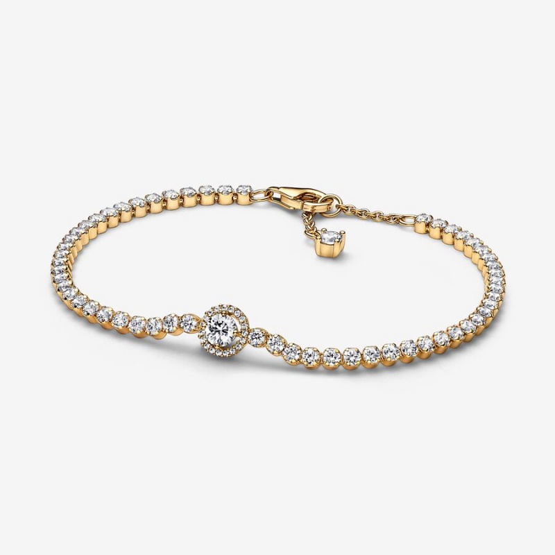 Pandora Sparkling Halo Tennis Nicht-charme Gold | RCBTGXU-89