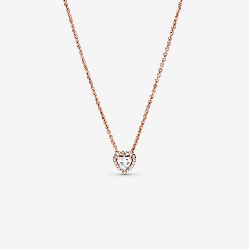 Pandora Sparkling Heart Collier Kette mit Anhänger Rosa Gold | NDMYFLK-80