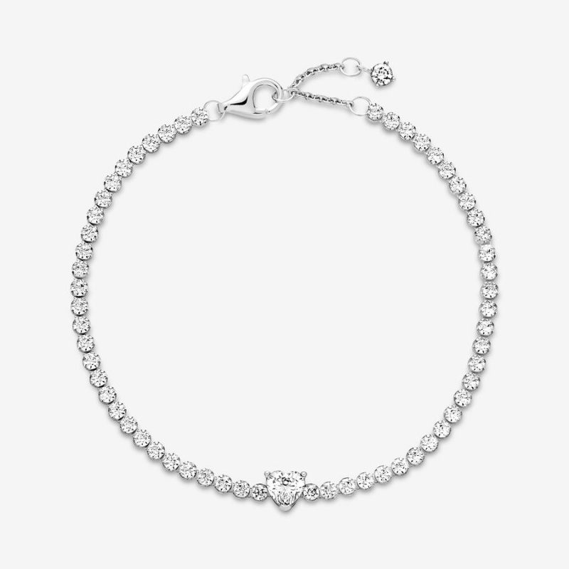 Pandora Sparkling Heart Tennis Kette Silber | HAEPGFC-52