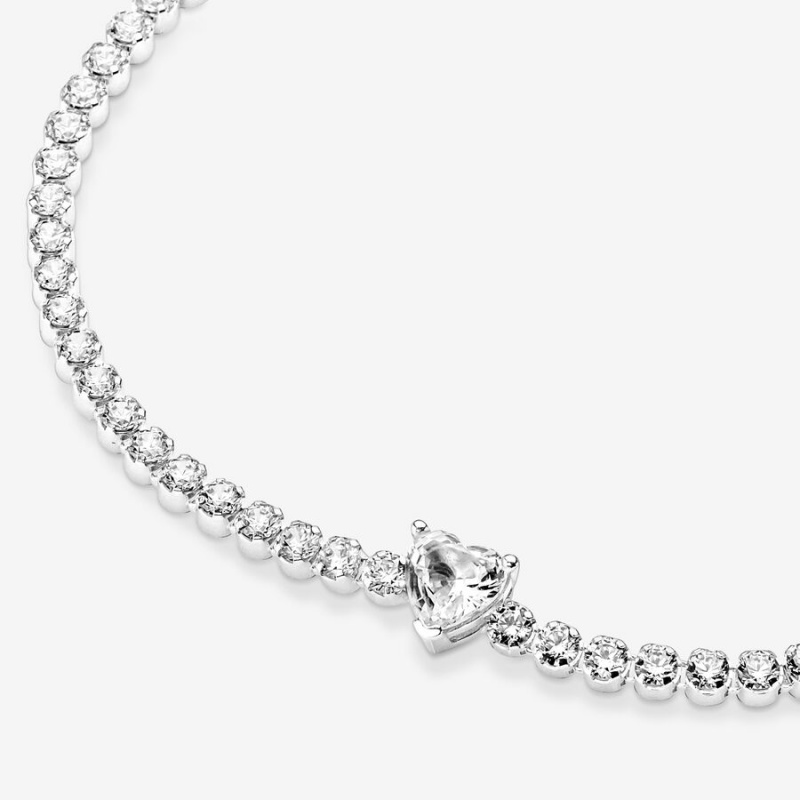 Pandora Sparkling Heart Tennis Kette Silber | HAEPGFC-52