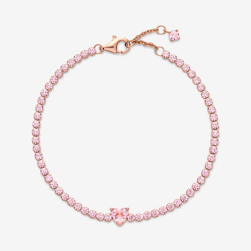 Pandora Sparkling Heart Tennis Nicht-charme Rosa Gold | YVZMWXL-96