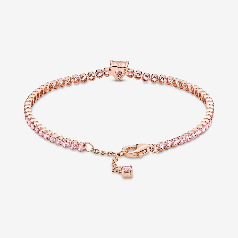 Pandora Sparkling Heart Tennis Nicht-charme Rosa Gold | YVZMWXL-96