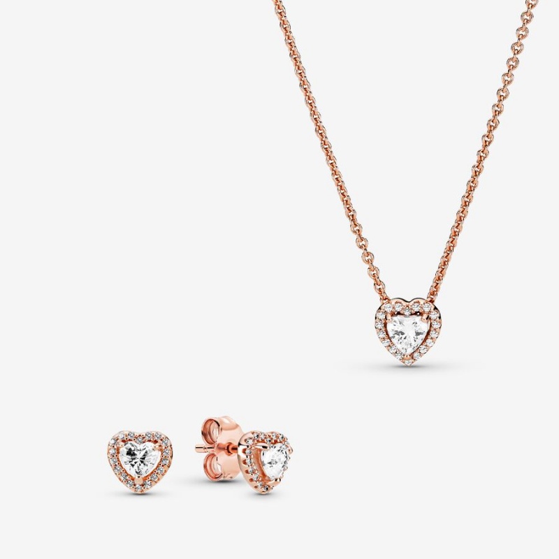 Pandora Sparkling Herbarium Cluster Jewelry Gift Set Halsketten- Und Ohrring-sets Rosa Gold | ORWHJAV-40