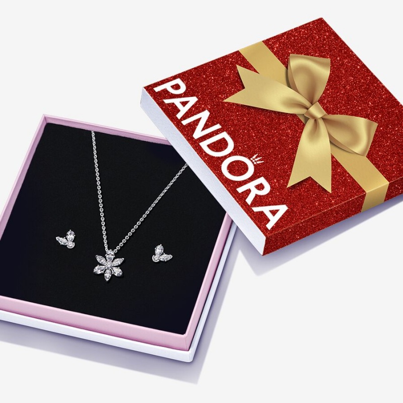 Pandora Sparkling Herbarium Cluster Jewelry Gift Set Halsketten- Und Ohrring-sets Silber | LZUFYWK-09