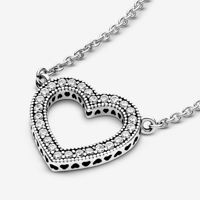 Pandora Sparkling Open Heart Halsketten Silber | HDPLZBU-29