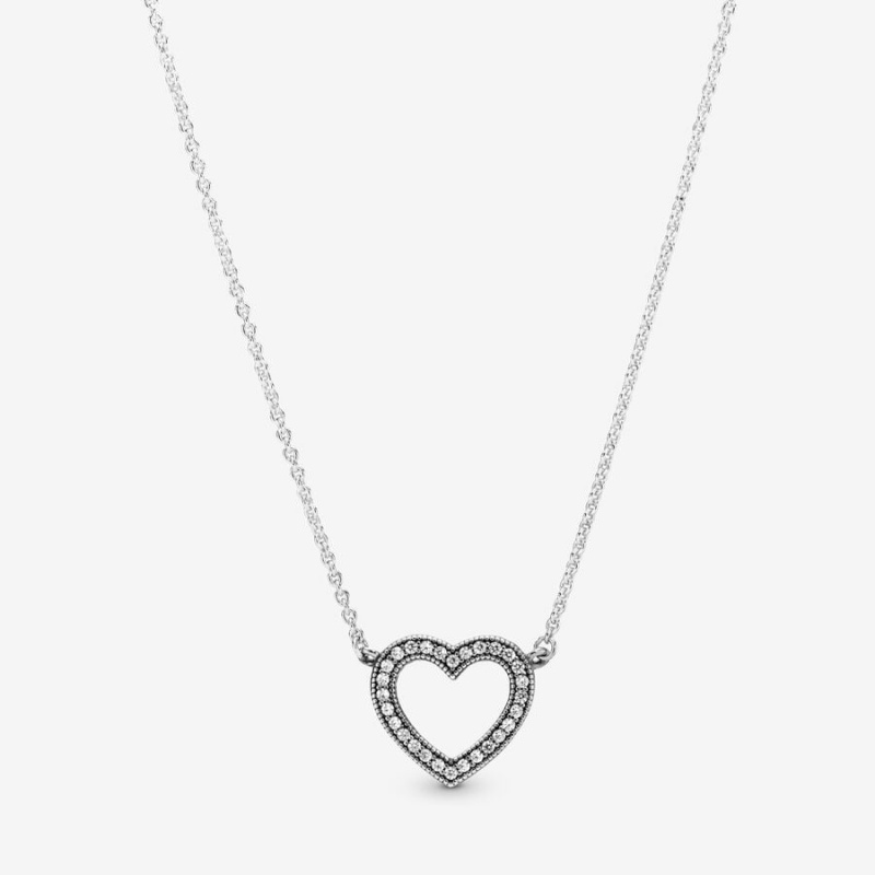 Pandora Sparkling Open Heart Halsketten Silber | HDPLZBU-29