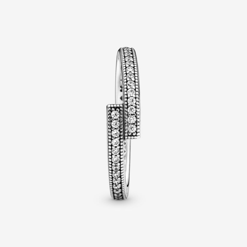 Pandora Sparkling Overlapping Band Silber | DQCTUHG-09