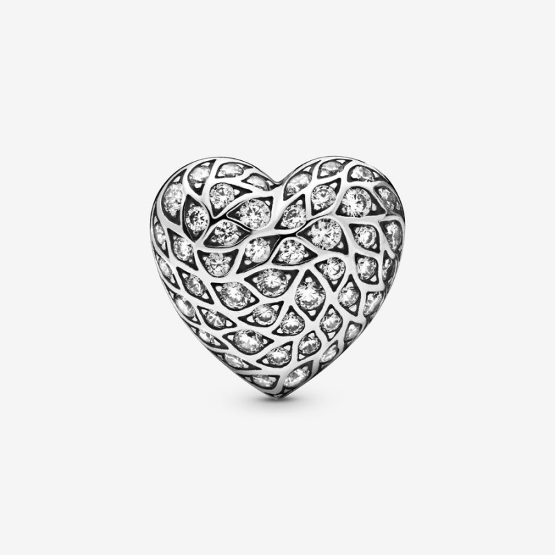 Pandora Sparkling Pattern Heart Single Ohrstecker Silber | VMGJQHZ-37