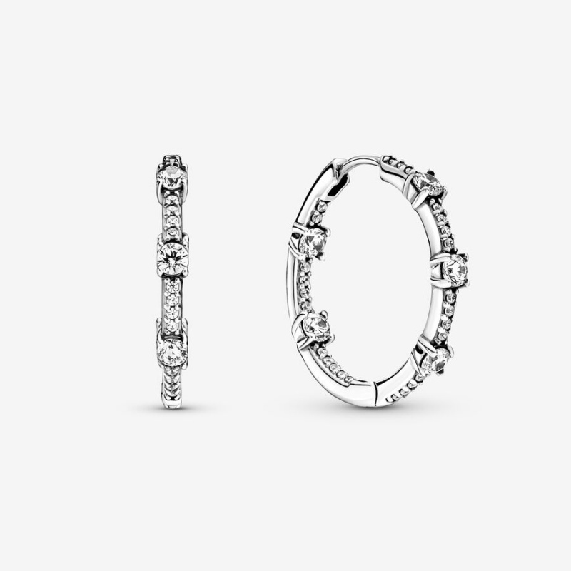 Pandora Sparkling Pavé Bars Creolen Silber | AZLICDS-31