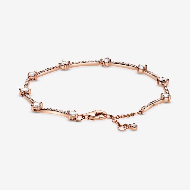 Pandora Sparkling Pavé Bars Kette Rosa Gold | LWUVSKP-95