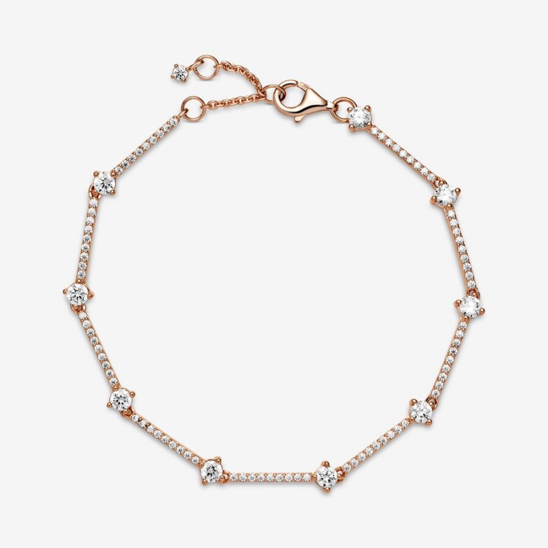 Pandora Sparkling Pavé Bars Kette Rosa Gold | LWUVSKP-95