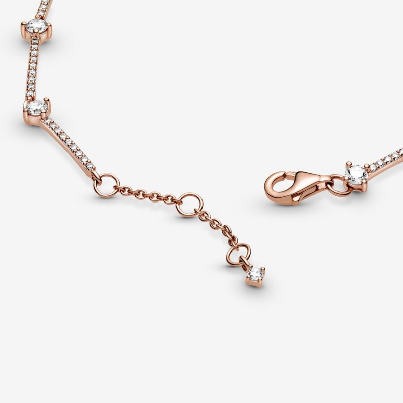 Pandora Sparkling Pavé Bars Kette Rosa Gold | LWUVSKP-95