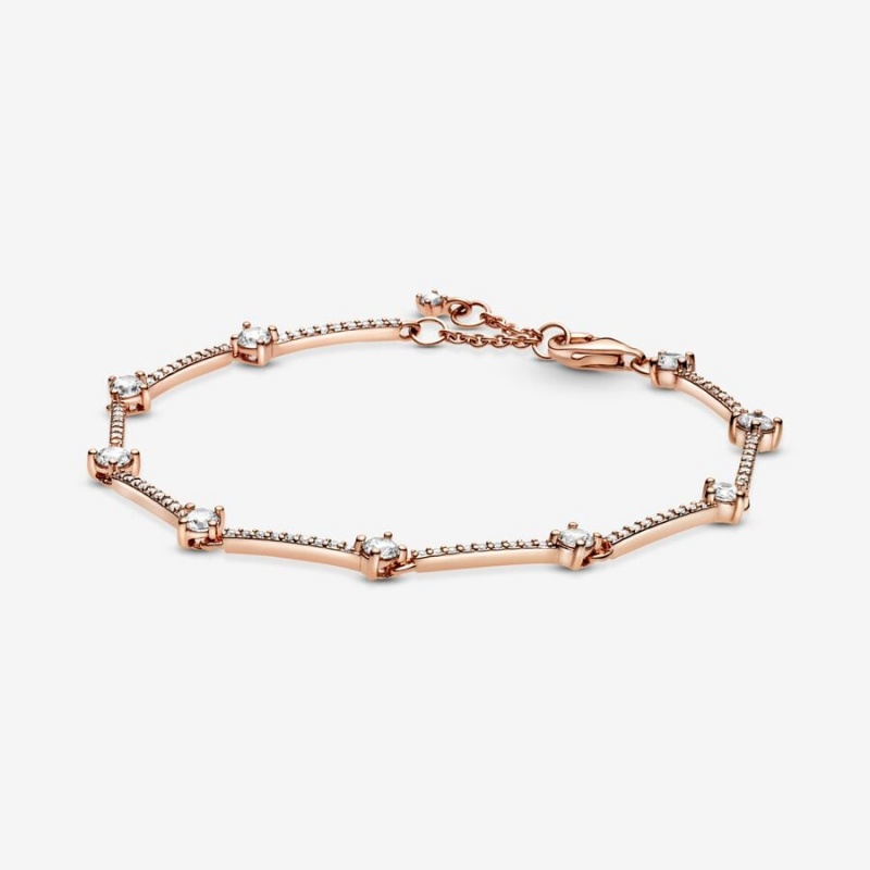 Pandora Sparkling Pavé Bars Kette Rosa Gold | LWUVSKP-95