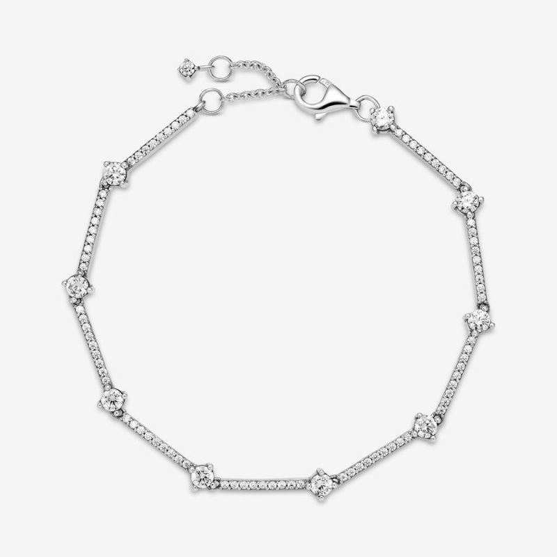 Pandora Sparkling Pavé Bars Nicht-charme Silber | WIGYPVC-02