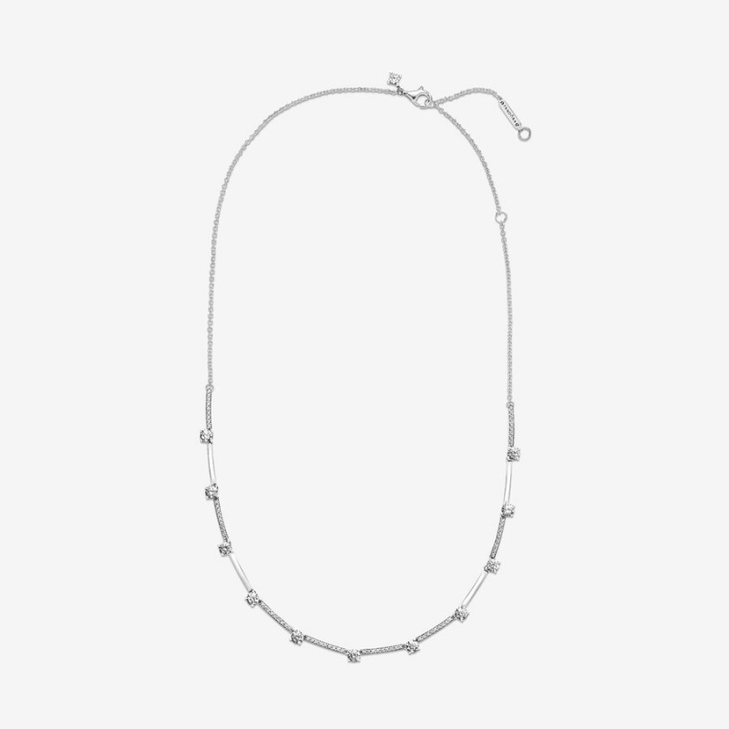 Pandora Sparkling Pavé Collier Bars Halsketten Silber | ZPXFRIQ-83