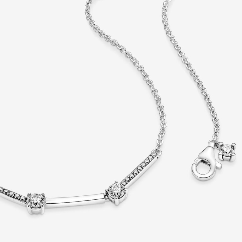 Pandora Sparkling Pavé Collier Bars Halsketten Silber | ZPXFRIQ-83