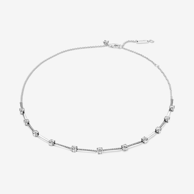 Pandora Sparkling Pavé Collier Bars Halsketten Silber | ZPXFRIQ-83