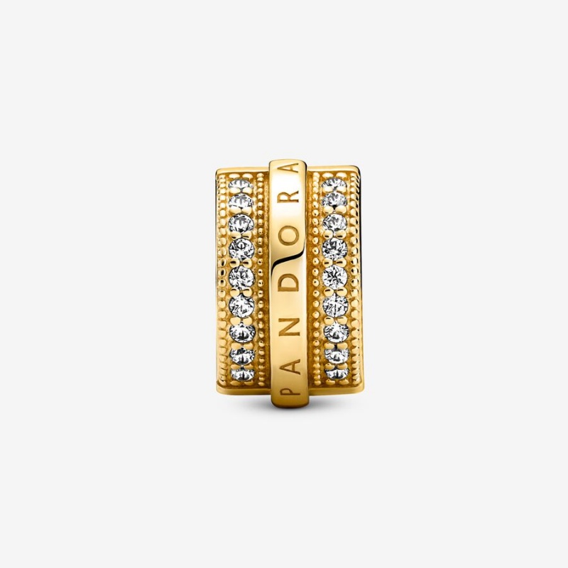 Pandora Sparkling Pavé Lines & Logo Clip Klammern Gold | MONVAUK-87