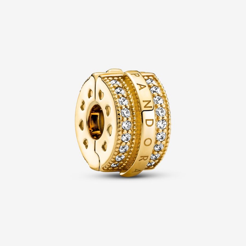 Pandora Sparkling Pavé Lines & Logo Clip Klammern Gold | MONVAUK-87