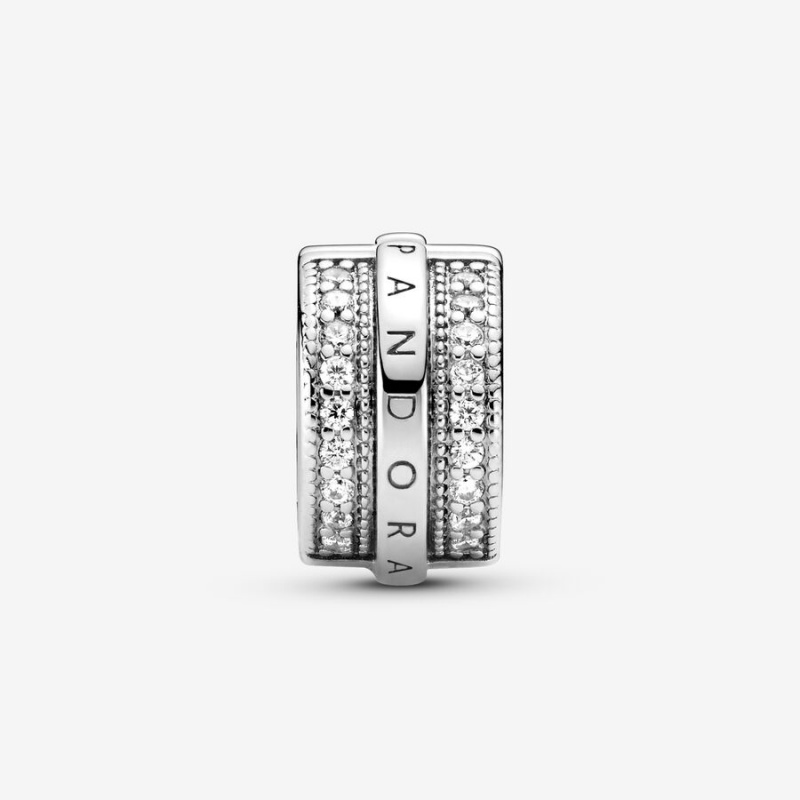 Pandora Sparkling Pavé Lines & Logo Clip Klammern Silber | FWGSVPY-09