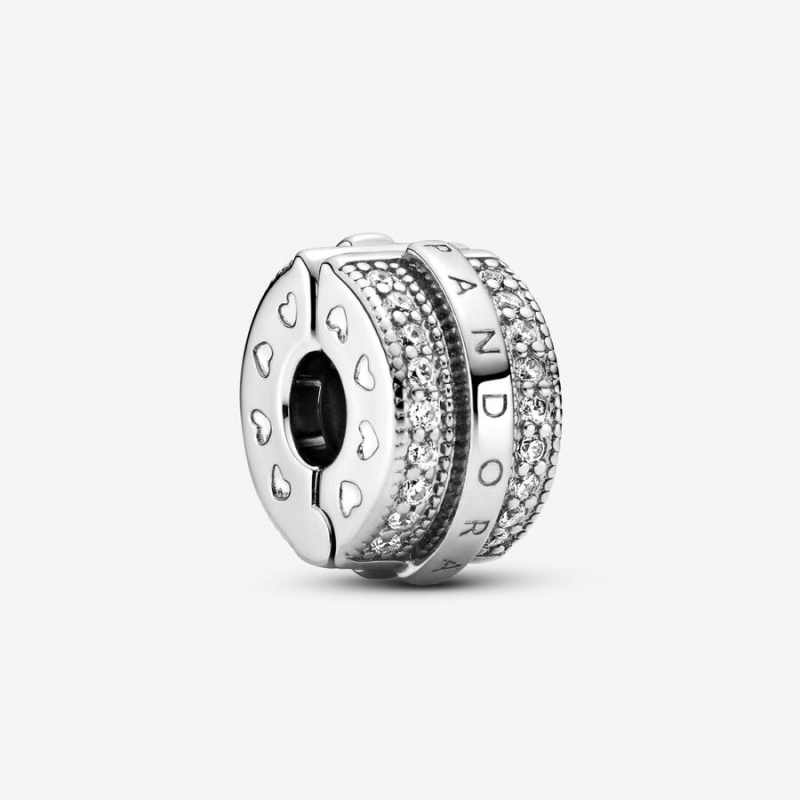 Pandora Sparkling Pavé Lines & Logo Clip Klammern Silber | FWGSVPY-09