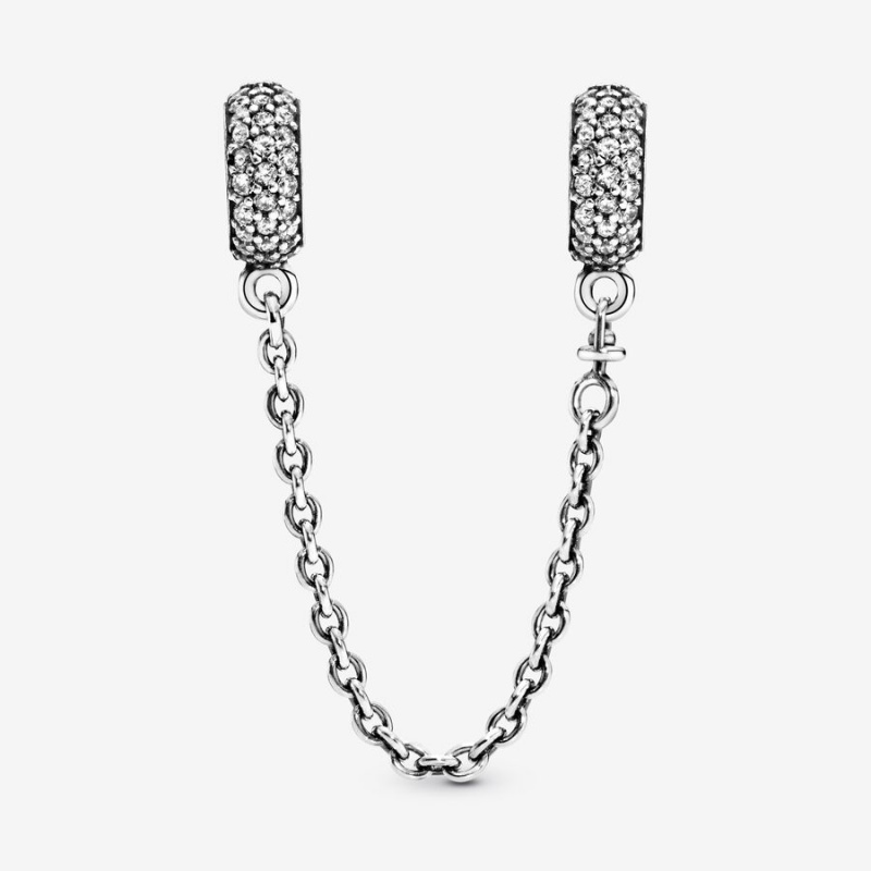 Pandora Sparkling Pavé Sicherheits Safety Chains Silber | GVIXWBU-38