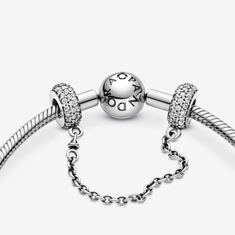 Pandora Sparkling Pavé Sicherheits Safety Chains Silber | GVIXWBU-38