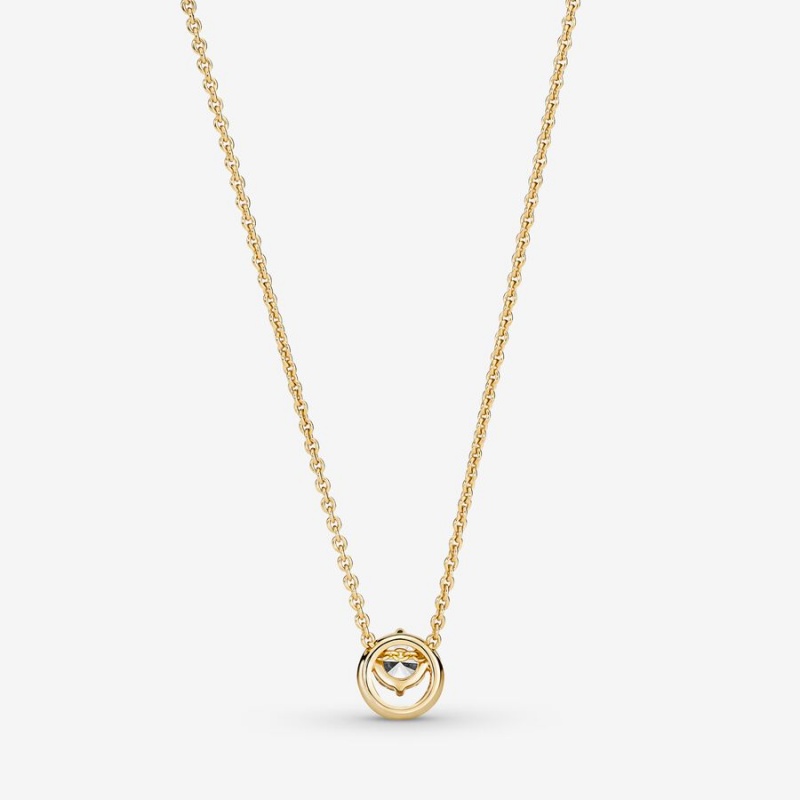 Pandora Sparkling Round Halo Collier Kette mit Anhänger Gold | HNPOSTW-34