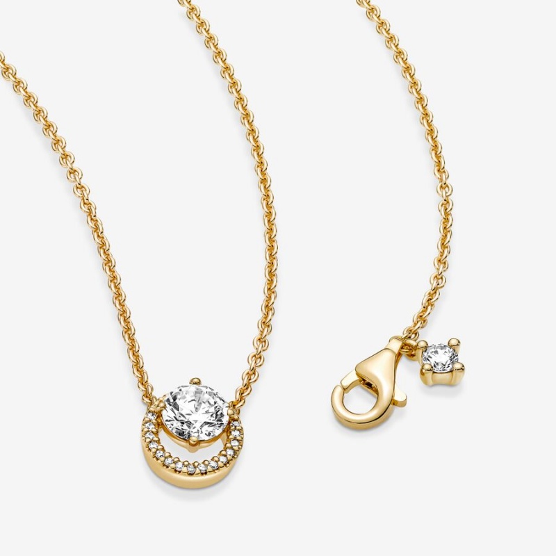 Pandora Sparkling Round Halo Collier Kette mit Anhänger Gold | HNPOSTW-34