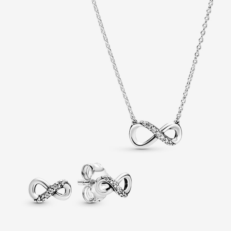 Pandora Sparkling Round Halo Jewelry Gift Set Halsketten- Und Ohrring-sets Silber | CDSAUEJ-32